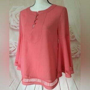 Top Trina Turk Beautiful Lace inserts Decorative Buttons Bell Sleeves Sz med